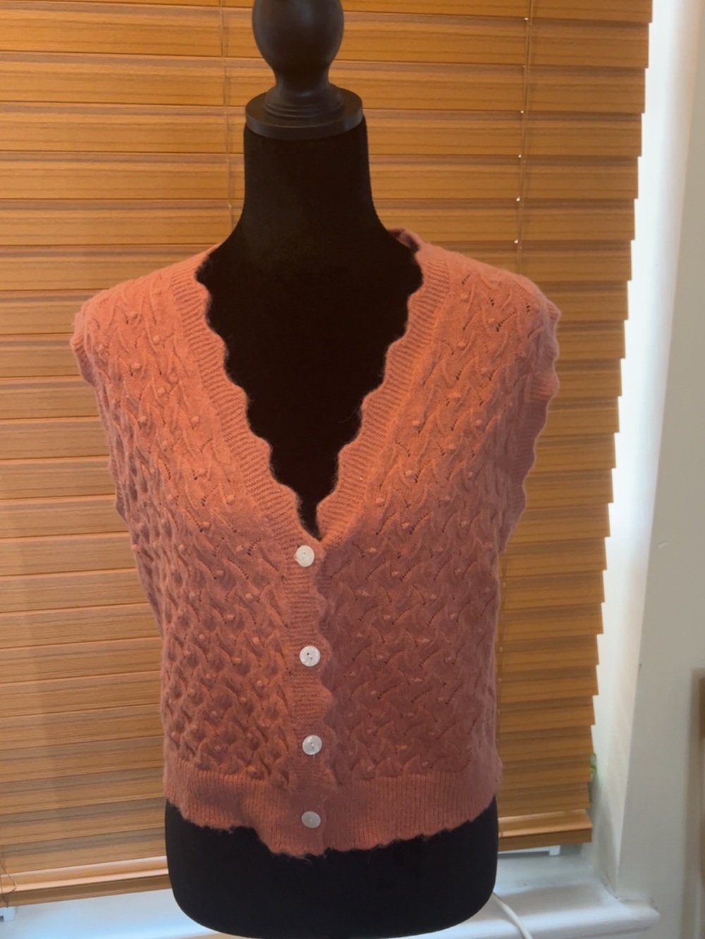 Dusty Rose Cable-Knit Button Front Sweater Vest